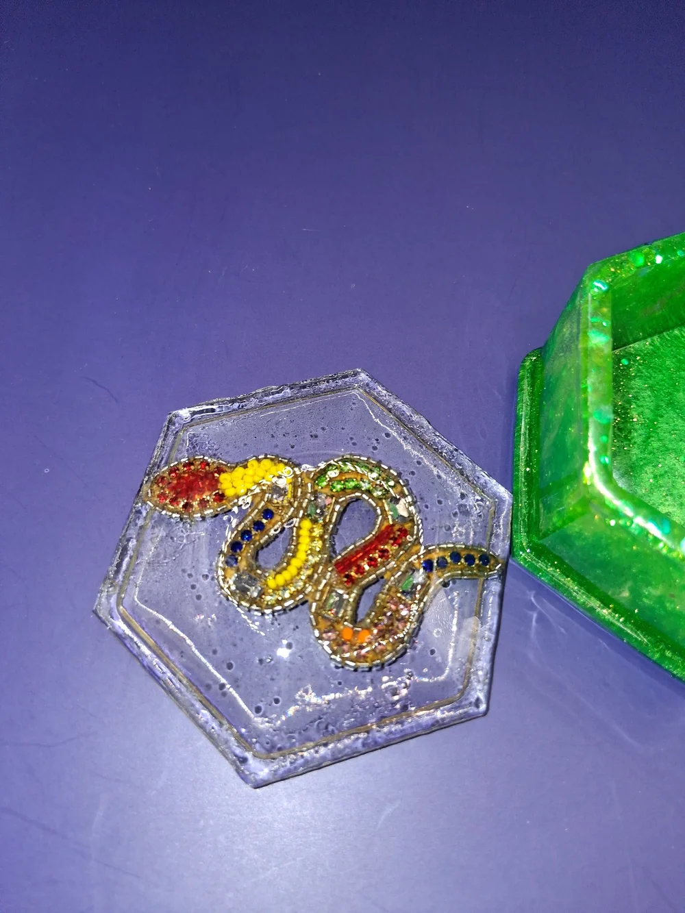 Green Hexagonal Beaded Trinket Box